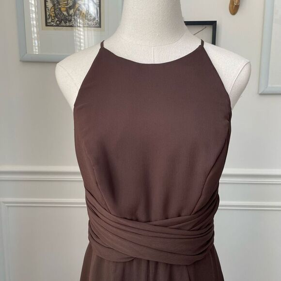 Wtoo Chocolate Brown Formal Gown Bridesmaid Dress Open Back Halter 6 - Picture 2 of 9